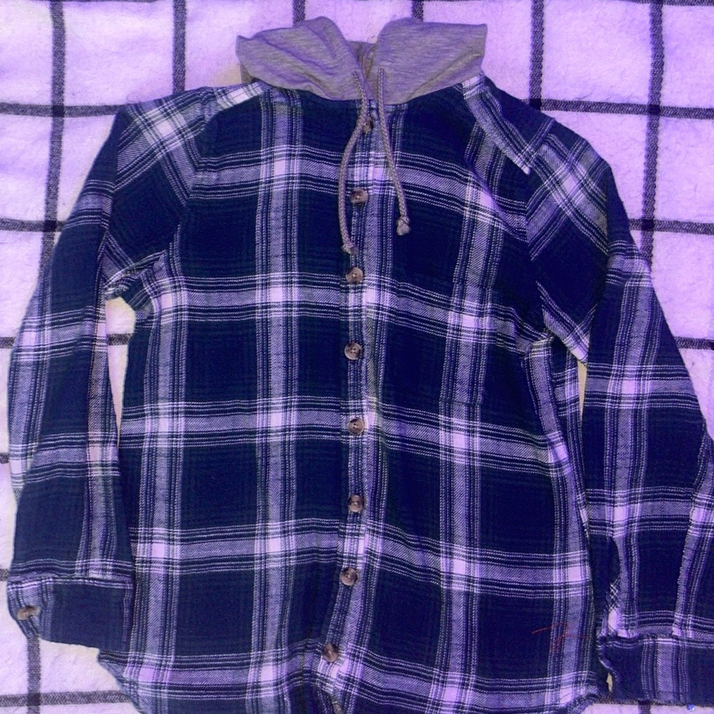 Green Flannel with Gray hood